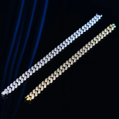 S925 Sterling Silver Plated 18K Gold Cuban Bracelet for Women Men High Carbon Zircon Diamond Bracelets Hip Hop Link Chain