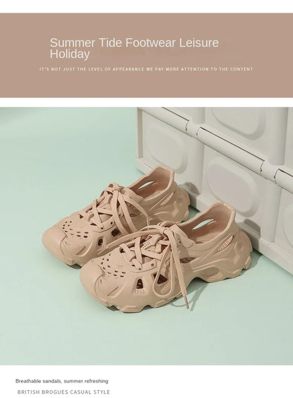Kids Summer Breathable Comfort Shoes Lightweight Adjustable Strap Slip on Shoes Lace Up Non-slip Thick Bottom Pure Color Sandals
