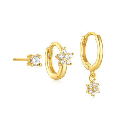 CANNER Set Double Layer Smooth Classic Hoop Earrings For Women 925 Sterling Silver Ins Flower Color Zircon Earrings Fine Jewelry