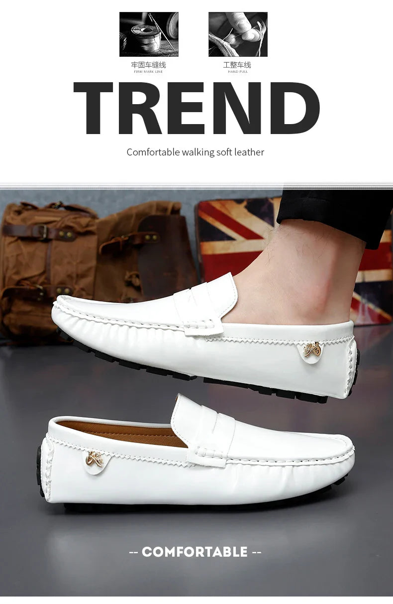 Patent Leather Beanie Shoes Men's New Spring and Summer Large Size Patent Leather Casual British Leather Shoes Women's Slip-On Lazy Casual Shoes Handmade Shoes