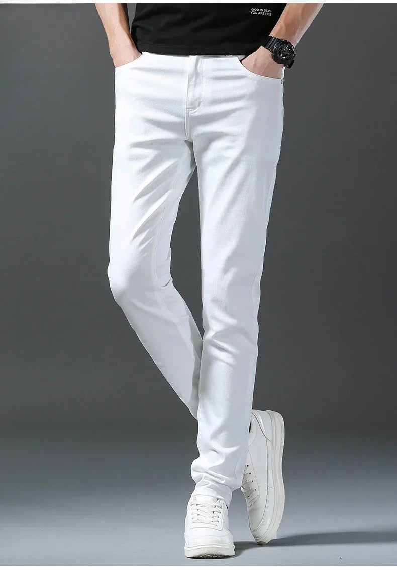 New 98% Cotton Men's Fashion Slim Jeans Stretch Straight Spring Autumn Luxury Denim Trousers Casual Business Pencil Pants