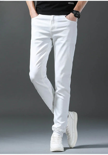 New 98% Cotton Men's Fashion Slim Jeans Stretch Straight Spring Autumn Luxury Denim Trousers Casual Business Pencil Pants