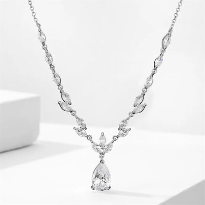 ZAKOL Elegant Necklace/Earring Jewelry Set for Women Gorgeous Pear Water Drop AAA Zircon Wedding Jewelry Gift