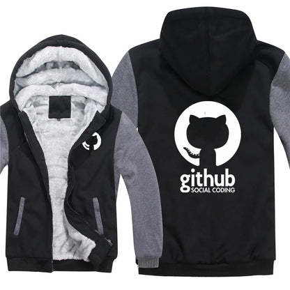 Hoodies Men Coat Winter Warm Fleece Github Programmer Sweatshirts Jacket