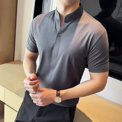 Men's High Elastic V-neck Polo Shirt, Thin Short-sleeve T-shirt, Business Casual Men's Top, 2024 High Quality, M-4XL.