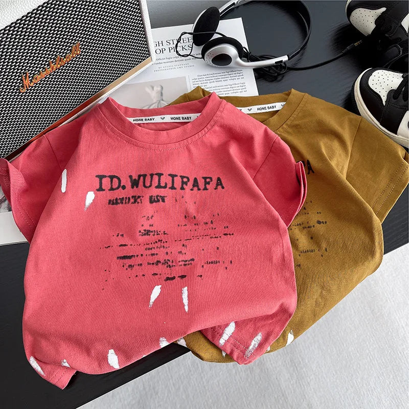 Summer Toddler Baby Boys Cotton Print Short-Sleeved T-Shirt Top+Rip Shorts Jeans Set Kids 2PCS Tracksuit Children Outfit 1-6 Yr
