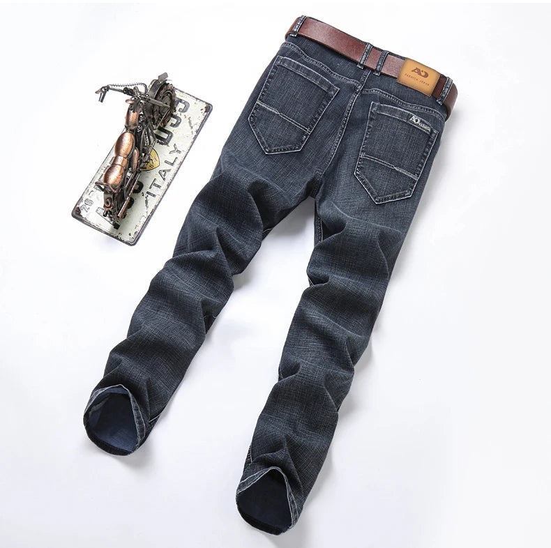 2026 Brand New Men  Straight Blue Gray Jeans Business Fashion Classic Style Cotton Stretch Denim Pants Male Brand Trousers