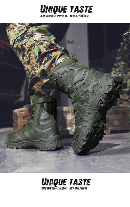 Men's trend high-top outdoor boots four seasons non-slip comfortable hiking boots professional protective tactics training boots
