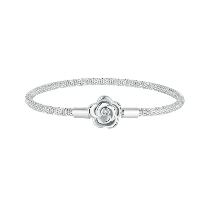 925 Sterling Silver Classic Basic Bracelet Rose Buckle Chain for Women Charm Bead DIY Fine Jewelry 17CM 19CM 21CM