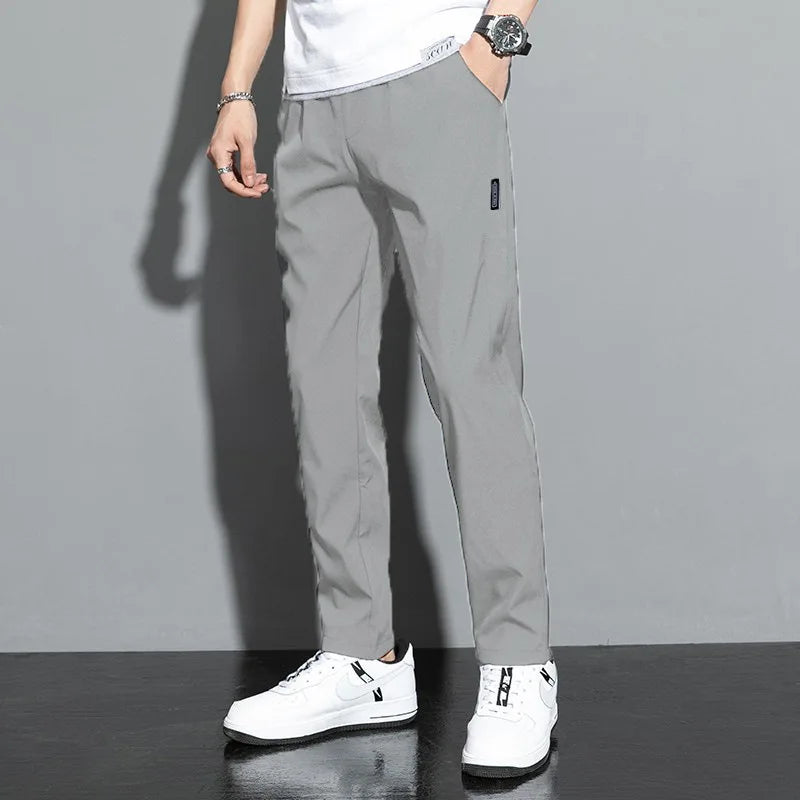Summer Men's Ice Silk Quick Drying Casual Pants Slim Fit Korean Version Ice Silk Pants Sports Pants Straight Tube Quick Drying P
