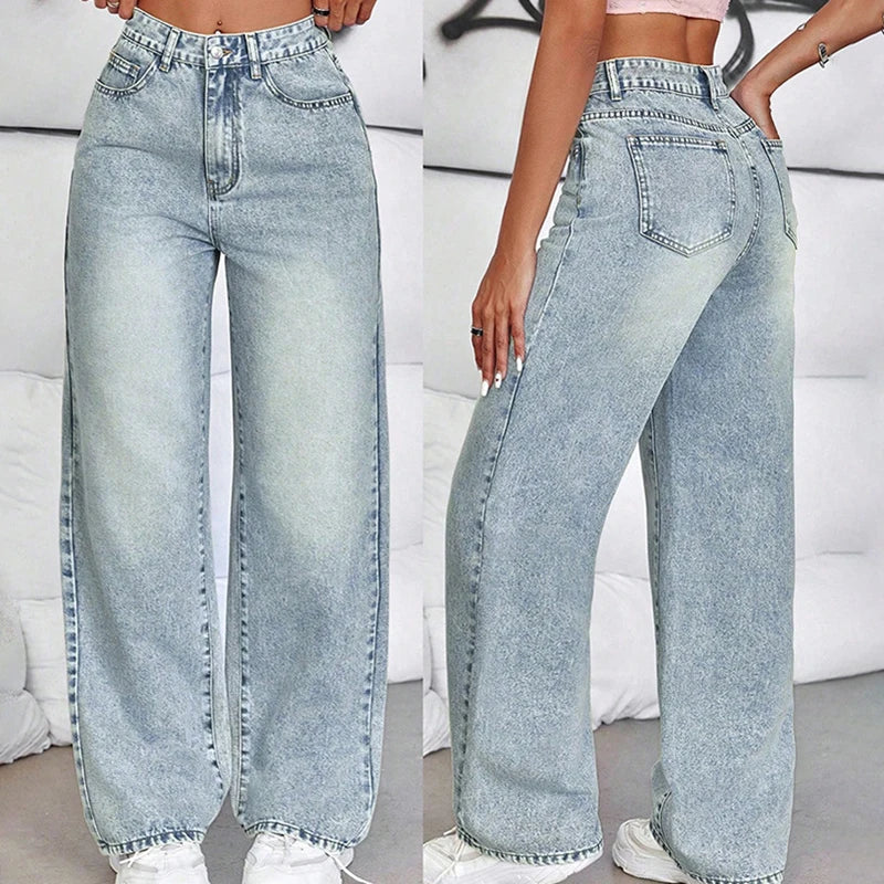 Women'S Straight Leg Jeans High Waisted Casual Wide Leg Pants