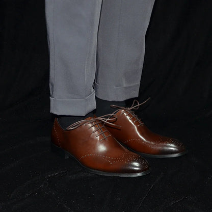 Italian Luxury Men's Dress Shoes Business Wedding Genuine Leather Mens Oxford Shoes Whole Cut Wingtip Brogue Formal Shoes Man