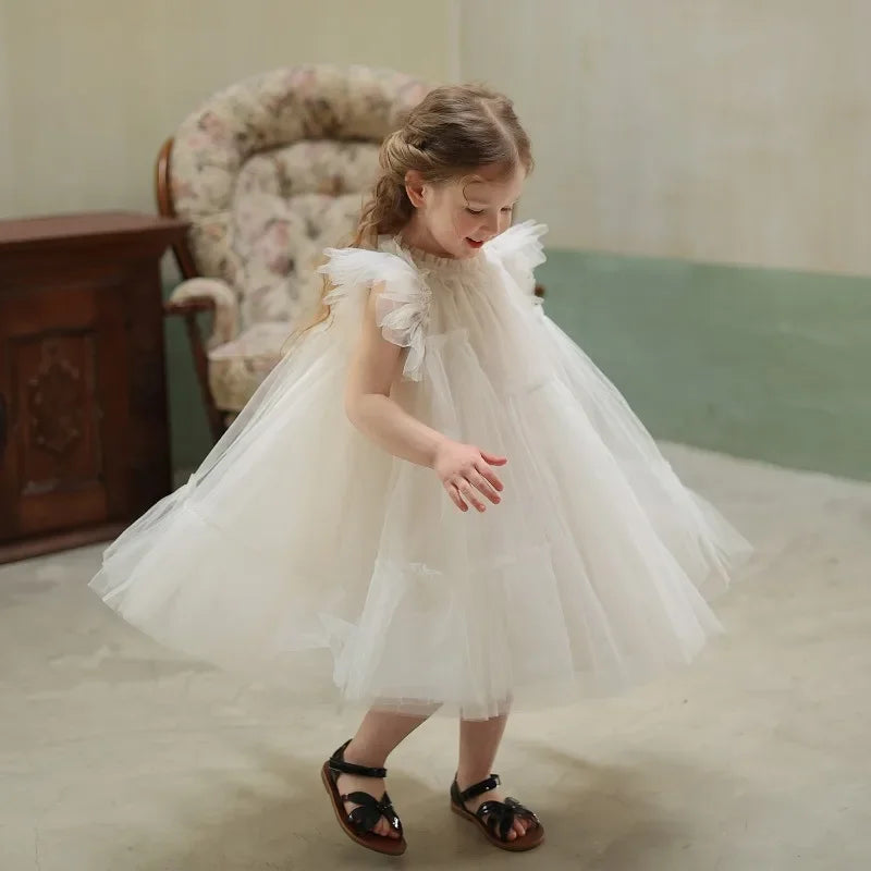 Girls Handmade Splicing Fluffy Gauze Princess Dress Summer New Foreign Dresses Party Dress for Kids Girl