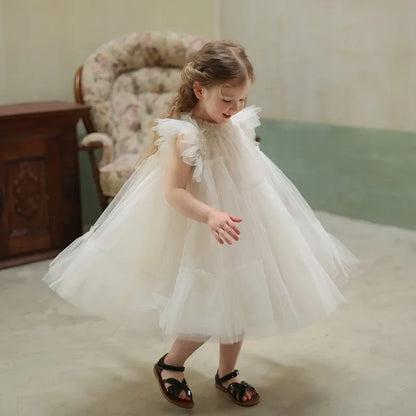 Girls Handmade Splicing Fluffy Gauze Princess Dress Summer New Foreign Dresses Party Dress for Kids Girl