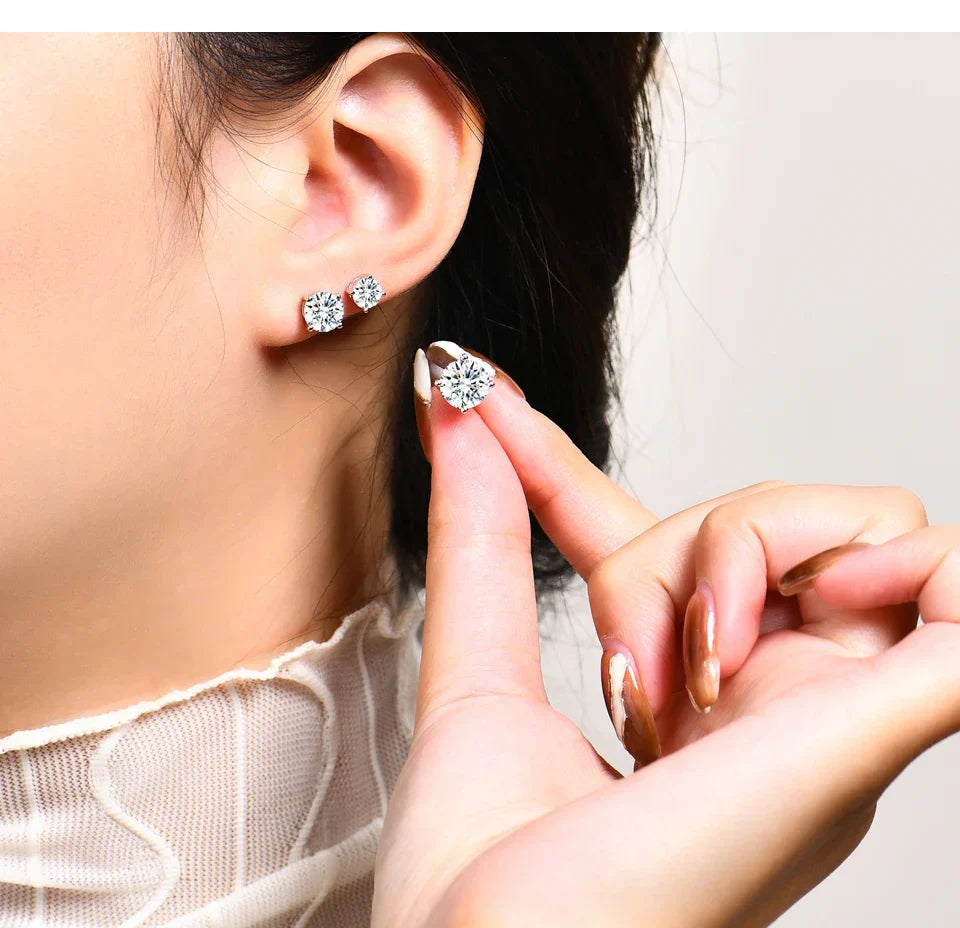 2 Carat 8.0mm D Color Moissanite Stud Earrings For Women Top Quality 100% 925 Sterling Silver Sparkling Wedding Jewelry