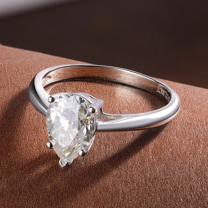 7*10mm 2ct Pear Cut Moissanite Solitaire Rings for Women D VVS1 Lab Diamond Fine Jewelry Solid 925 Silver Wedding Ring