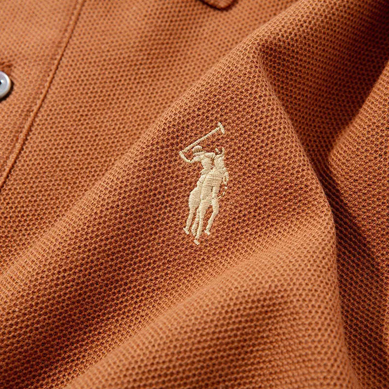 100% Pure Cotton Men's Long Sleeved Polo Shirt, Collar T-shirt, Spring and Autumn Top, No Ironing, Wrinkle Resistant Embroidery