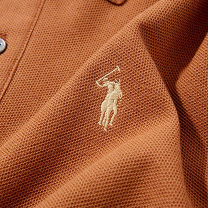 100% Pure Cotton Men's Long Sleeved Polo Shirt, Collar T-shirt, Spring and Autumn Top, No Ironing, Wrinkle Resistant Embroidery