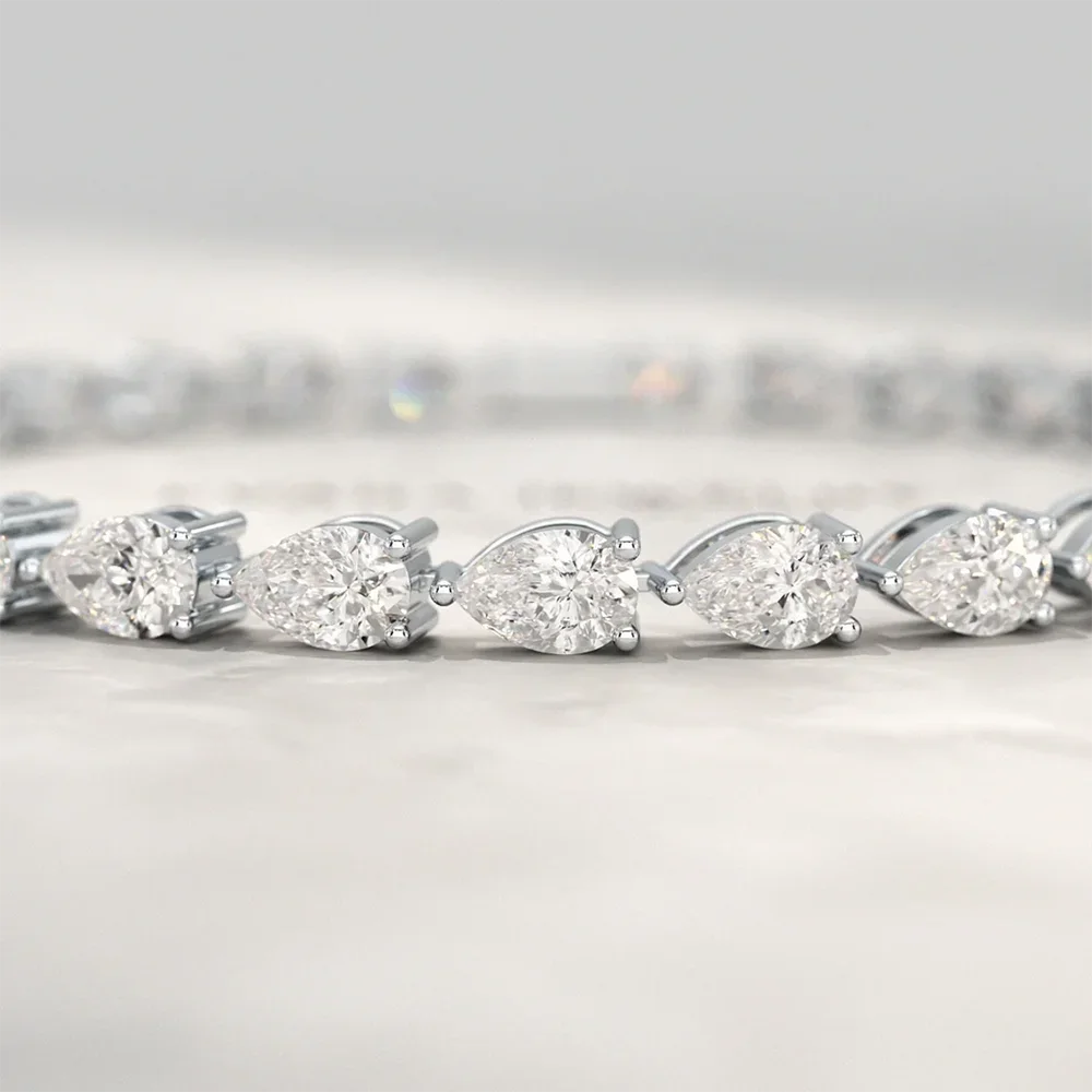 3*5mm Pear Cut Moissanite Diamond Tennis Bracelets with Cetficates 925 Sterling Silver Teardrop Shape Bracelet for Women Men