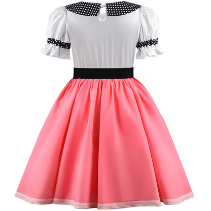 Girls Party Dresses Summer Dress Poodle Print Polka Dot Vintage Dress With Scarf Outfit Girls Casual Summer Dresses Birthday