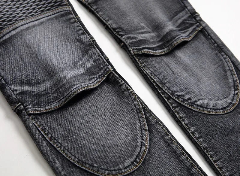 Calça Jeans Masculina Nova Casual Moto Hip Hop Rua Equitação Elástica Slim Reta Patchwork Moda Calças Jeans Masculinas