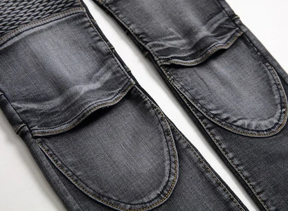 Calça Jeans Masculina Nova Casual Moto Hip Hop Rua Equitação Elástica Slim Reta Patchwork Moda Calças Jeans Masculinas