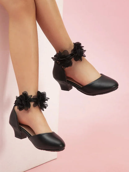 2025 New Girl Sandals Sweet Elegant Kids Fashion Princess Catwalk High-heels Shoes Causal Chic Flower Kids Wedding Party Sandals