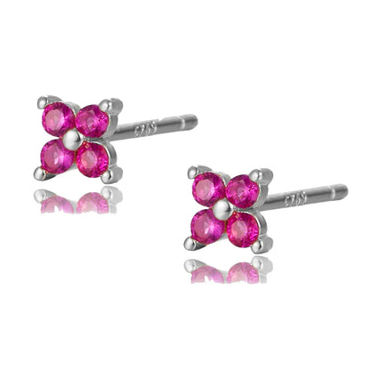 925 Sterling Silver Romantic Color Zircon Three-petal Flower Stud Earrings for Women Fashion Huggies Piercing Jewelry