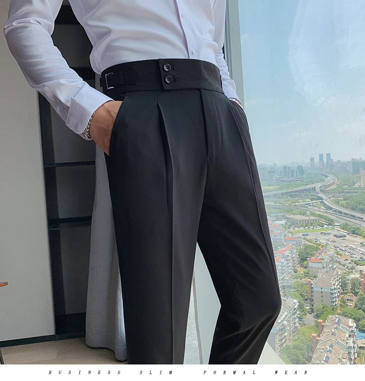 Men British Style Suits Pants New Male Solid High Waist Trousers High Quality Men Formal Slim Fit Business Casual Suit Pants