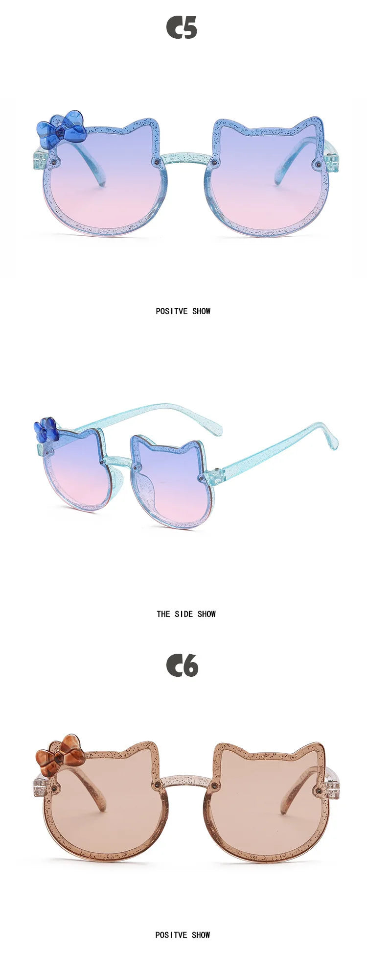 Kids Sunglasses Girls Boys Shiny Bowknot Sun Glasses Lovely Cat Children Eyewear Fashion Gradient Eyeglasses UV400