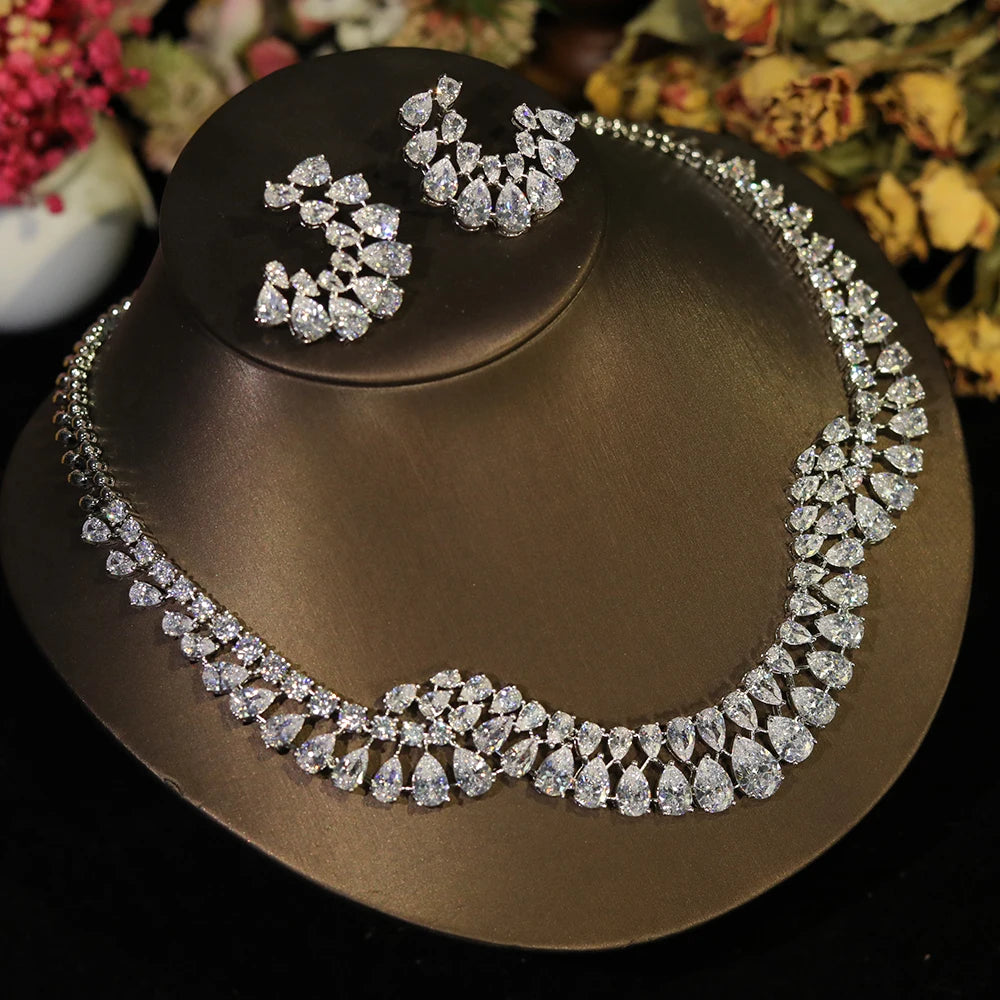 Conjuntos de joias de colar de casamento com design geométrico de zircônia luxuosos e brilhantes Bijoux Femme Ensemble X0610