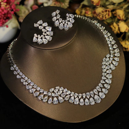 Conjuntos de joias de colar de casamento com design geométrico de zircônia luxuosos e brilhantes Bijoux Femme Ensemble X0610