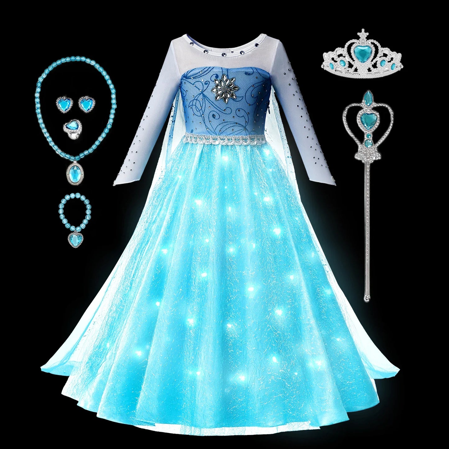 Elsa Rainha da Neve Princesa Meninas Vestido LED Roupa de Carnaval de Halloween Festa Crianças Cosplay Fantasia Infantil