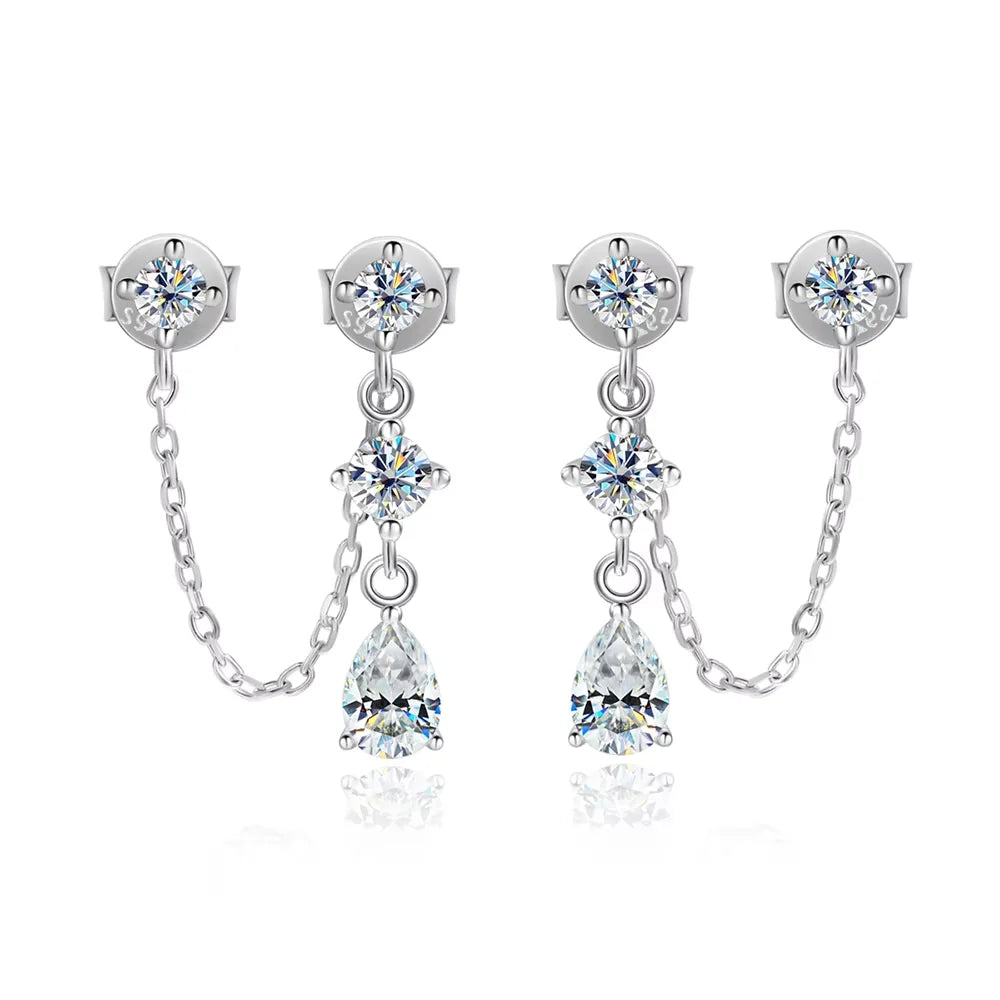 D VVS1 Moissanite Earrings for Women GRA Certified Pear Cut Pendant Tassel Earring Solid s925 Silver Dainty Ear Ring