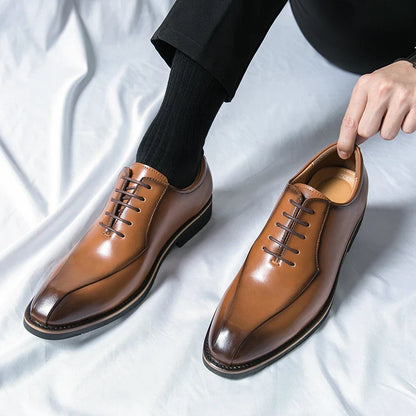 Luxury Business Dress Oxford Men Leather Shoes Painted Stripes Brogue Breathable Spring Autumn office wedding Shoes For Man