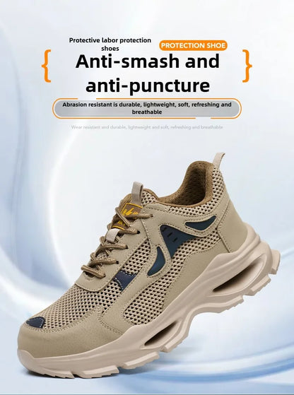Summer Safety Shoes Anti-puncture Khaki Lightweight Breathable Men's Safety boots Durable Impact Resistant Work Sneaker
