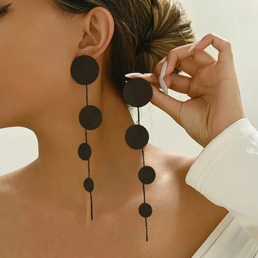 Temperament Fashion Metal Hammering Pattern Geometric Circular Long Tassel Creative Spliced Stud Earrings for Women Jewelry Gift