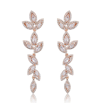 Luxury Polish Best Selling Leaf CZ Long Drop Earrings for Women Elegant AAA Zircon Bridal Earring  Wedding Party Jewelry