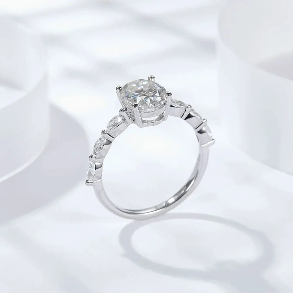 2ct Oval Cut Moissanite Engagement Rings for Women s925 Sterling Sliver Plated 18k White Gold Promise Ring for Her Gift