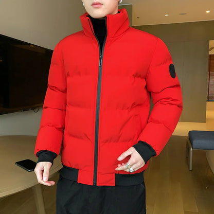 Men's Thickened Cotton Jacket Stand Collar Casual Winter Coat Youth Large Size down Cotton Clothes Fashionable Urban Style