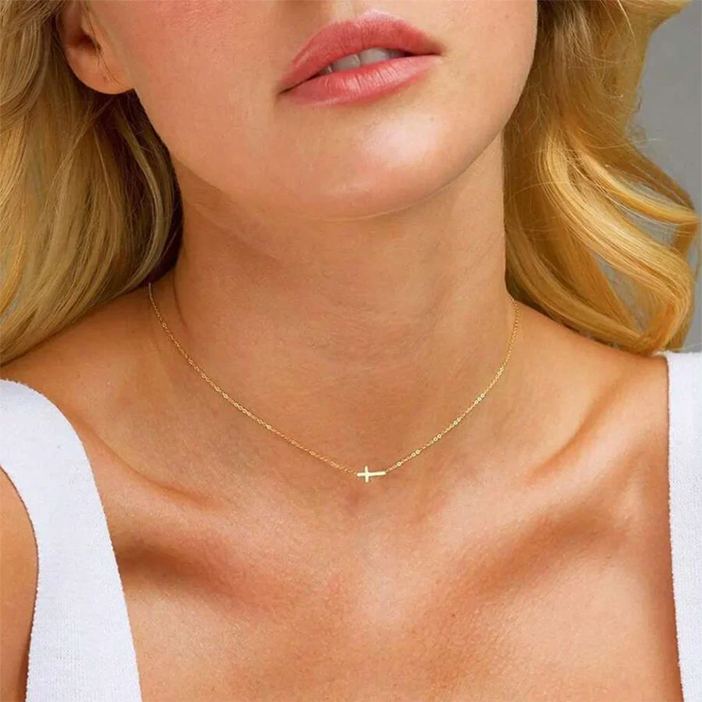 Stainless Steel Delicate Vintage Cross Pendant Necklace Simple Fashion Faith For Women Jewelry Daily Commuter With
