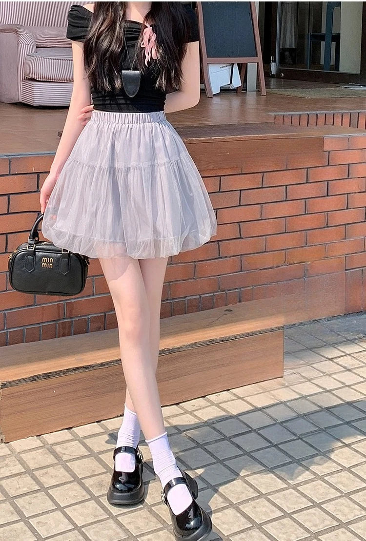 Women Summer 2026 A-Line Mini Skirt Pleated Puffy Short Skirt Korean Fashion Style Flower Bud Skirt Sweet Streetwear Y2k