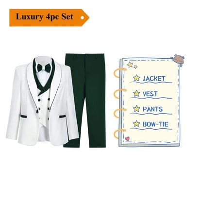 Royal Blue 4 Pieves Smart Boy's Suit Set, Kids Formal Tuxedo Jacket Vest Pants Bow-tie 24 Hours Ship Wedding Ring Bear Piano