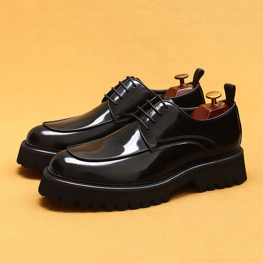 Men Oxford Brogue Genuine Leather Shoes Black Brown Classic Style Platform Lace Up Formal Shoes Wedding Office Dress Shoes Men