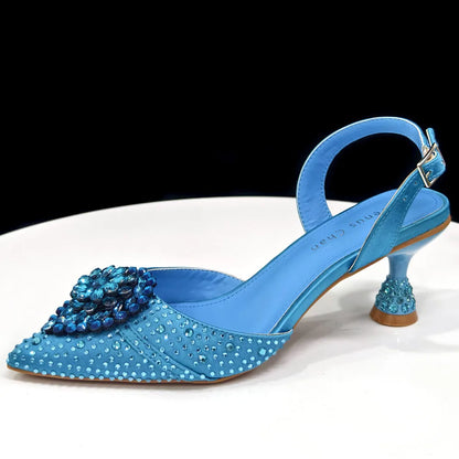 Italian Luxury Rhinestone Taro Purple Pointed Toe High Heel Shoe & Bag Set for Women - Perfect for Parties