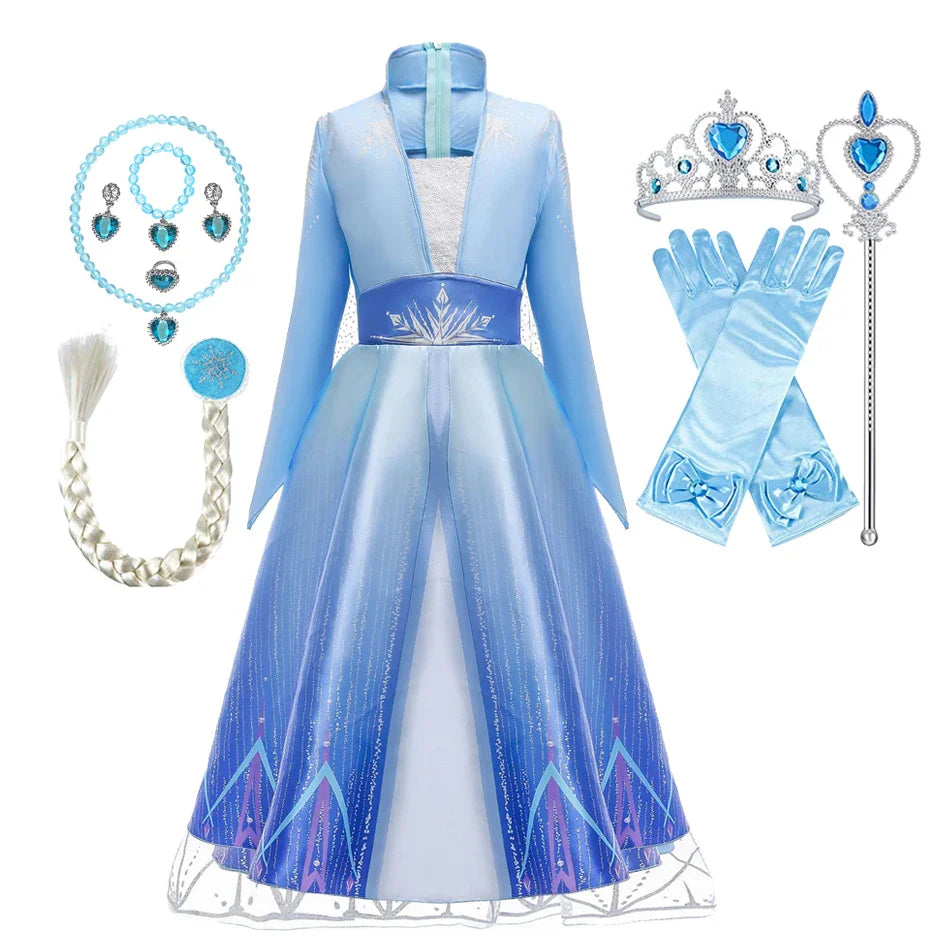 2025 Girls Dress Elsa 2 Kids Princess Cosplay Costume Fancy Children Gowns Vestidos Snow Queen Girl Carnival Costume