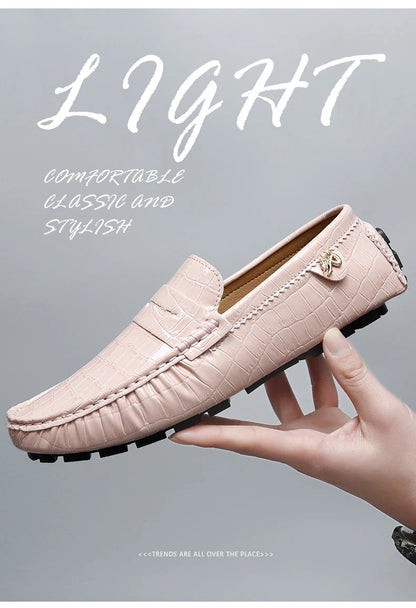 Patent Leather Loafers for Men, Crocodile Pattern, Korean Style, Trendy, Popular Casual Leather Shoes, Slip-On Loafers, Lazy Shoes