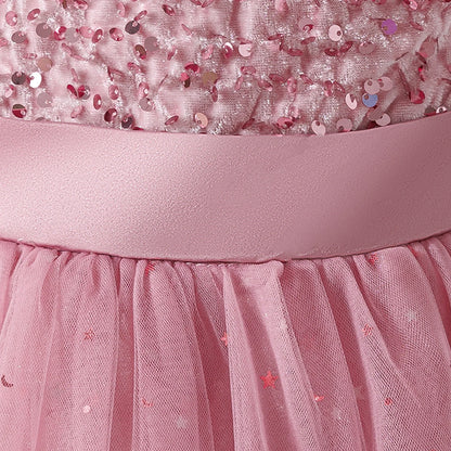Vestidos de Festa de Daminha de Verão com Lantejoulas para Meninas Elegante Laço Vestido de Aniversário de Casamento para Meninas Baile de Formatura Gala Concurso Noite Roupa Infantil