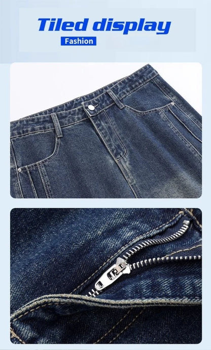 2025 Autumn New Men's Loose Jeans Multi-pocket Work-wearing Jeans Street Hip-hop Straight Wide-leg Pants Baggy Dance Pants