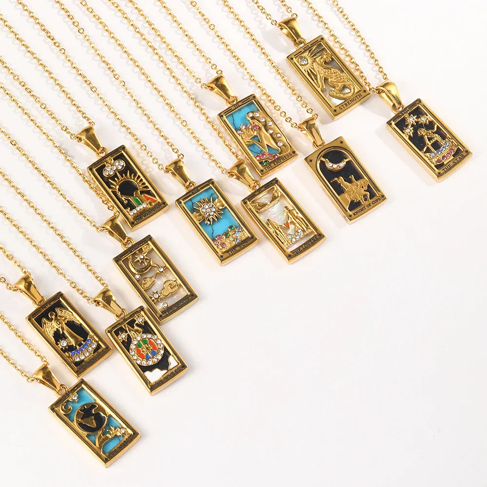Original New Tarot Queen Lover Magician Moon Necklace Tarnish Free Stainless Steel Jewelry 18K Gold Plated Decoration